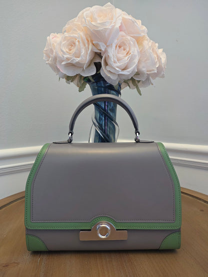 Moynat Réjane PM Top Handle Bag in Gris & Vert Calfskin