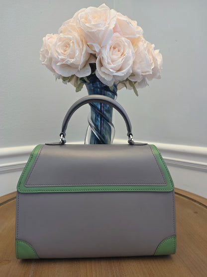Moynat Réjane PM Top Handle Bag in Gris & Vert Calfskin