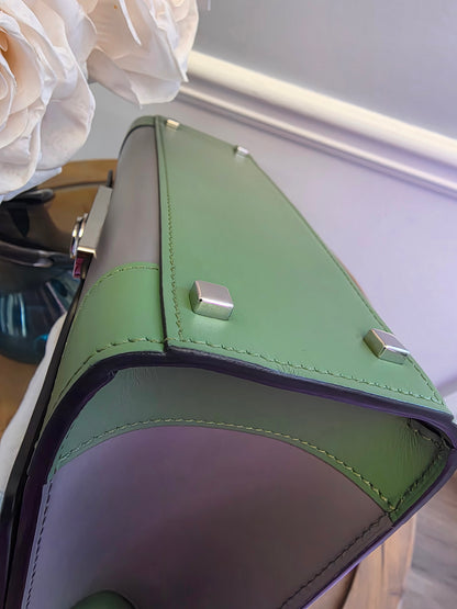 Moynat Réjane PM Top Handle Bag in Gris & Vert Calfskin