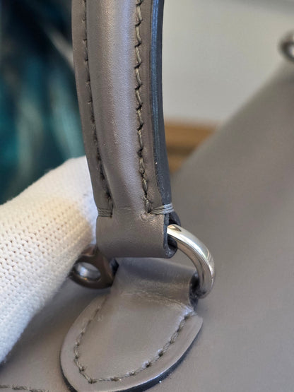 Moynat Réjane PM Top Handle Bag in Gris & Vert Calfskin
