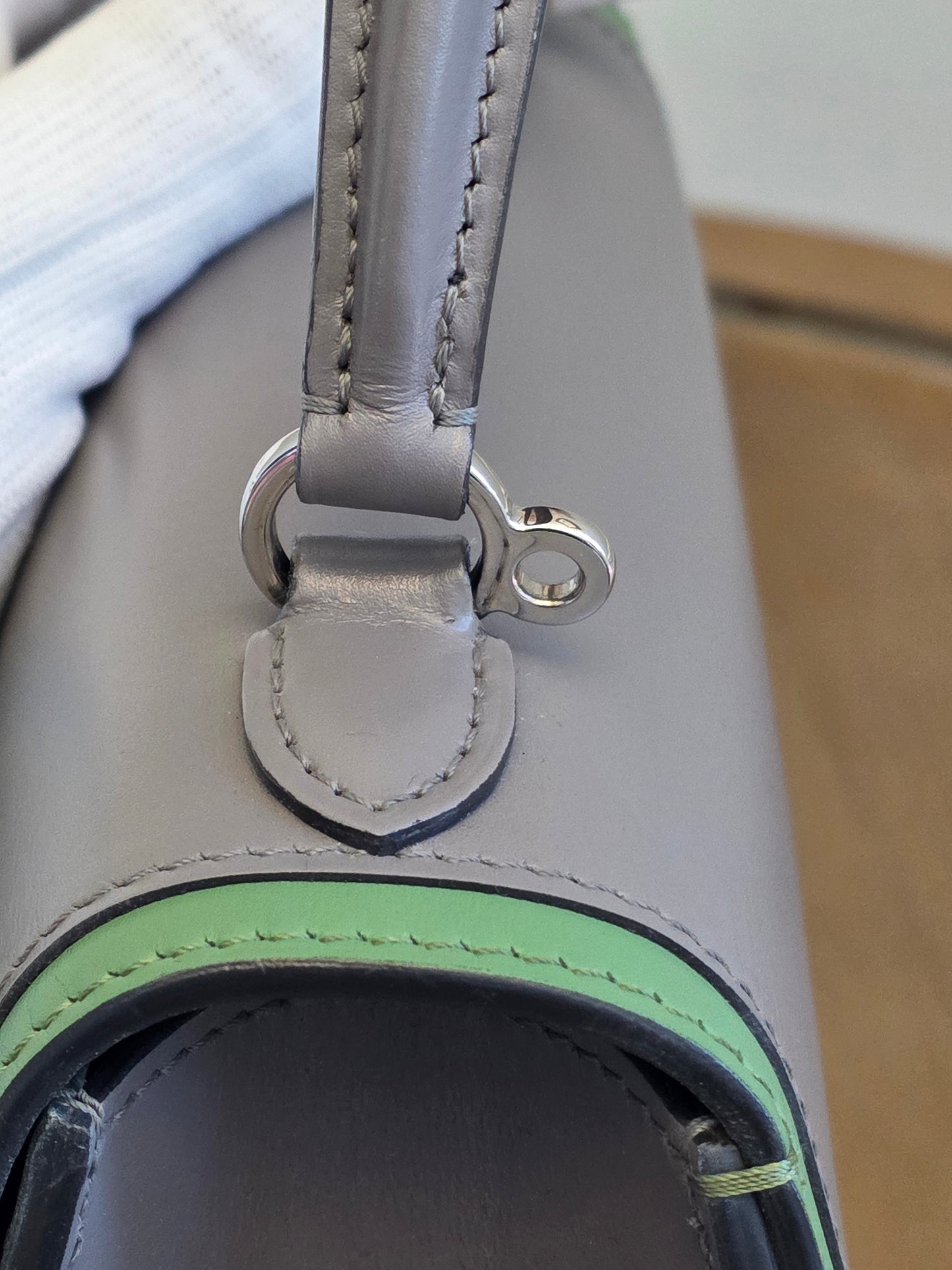 Moynat Réjane PM Top Handle Bag in Gris & Vert Calfskin