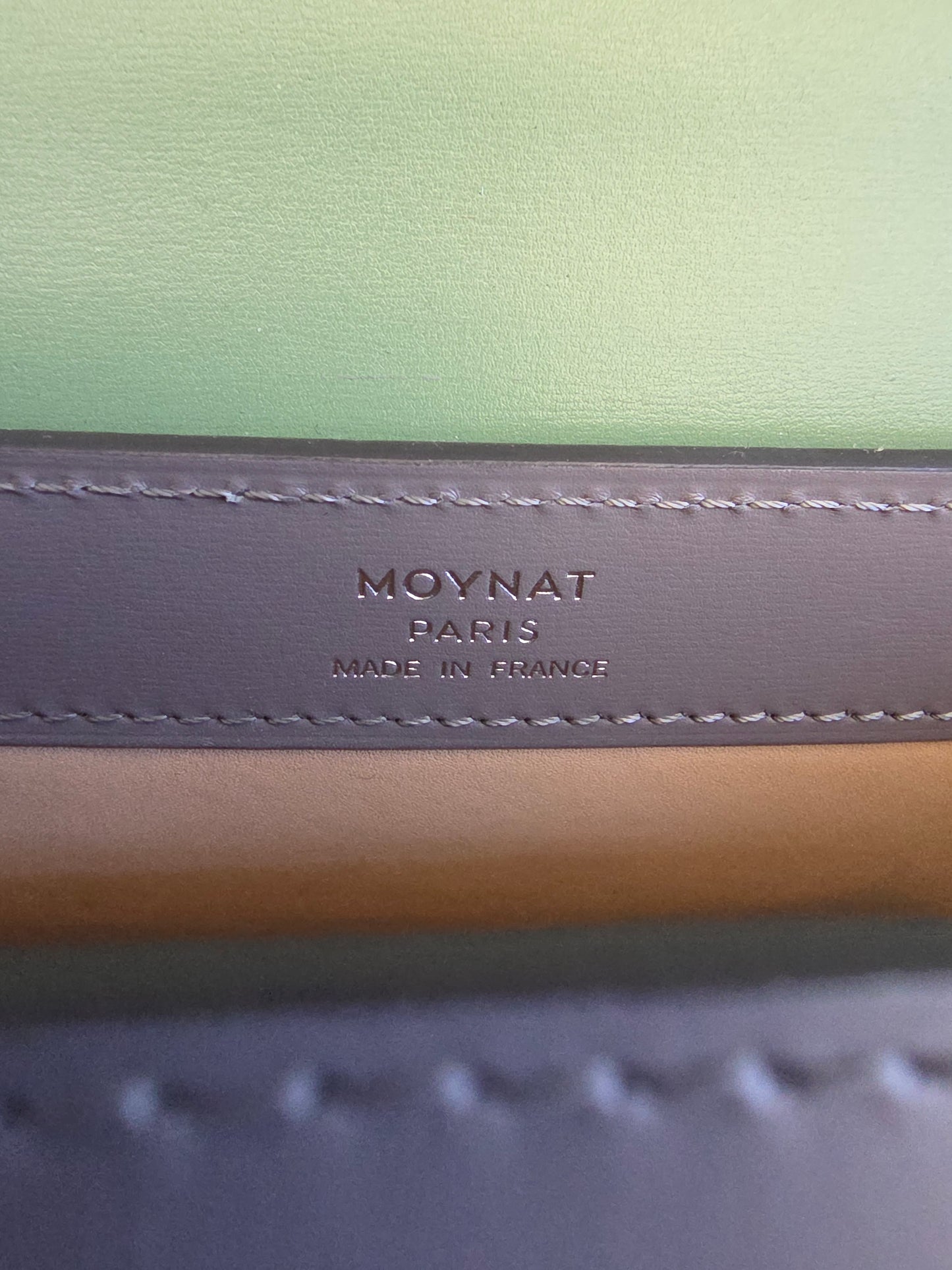 Moynat Réjane PM Top Handle Bag in Gris & Vert Calfskin