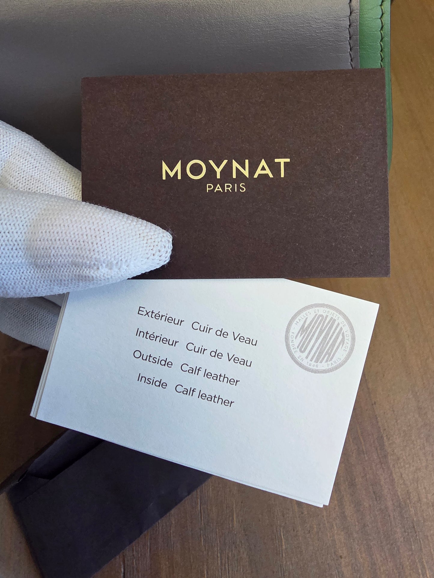 Moynat Réjane PM Top Handle Bag in Gris & Vert Calfskin