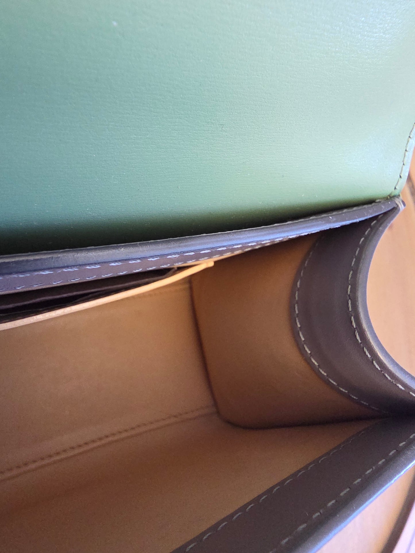Moynat Réjane PM Top Handle Bag in Gris & Vert Calfskin