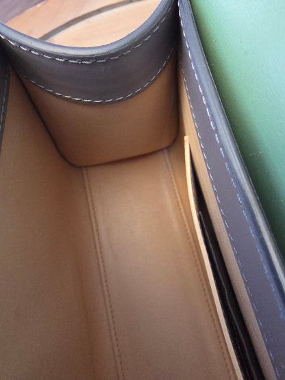 Moynat Réjane PM Top Handle Bag in Gris & Vert Calfskin