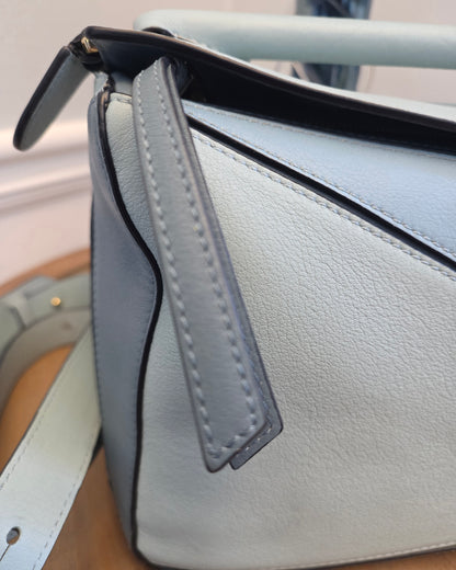 Loewe Small Puzzle Bag Powder Blue Leather Gold Hardware