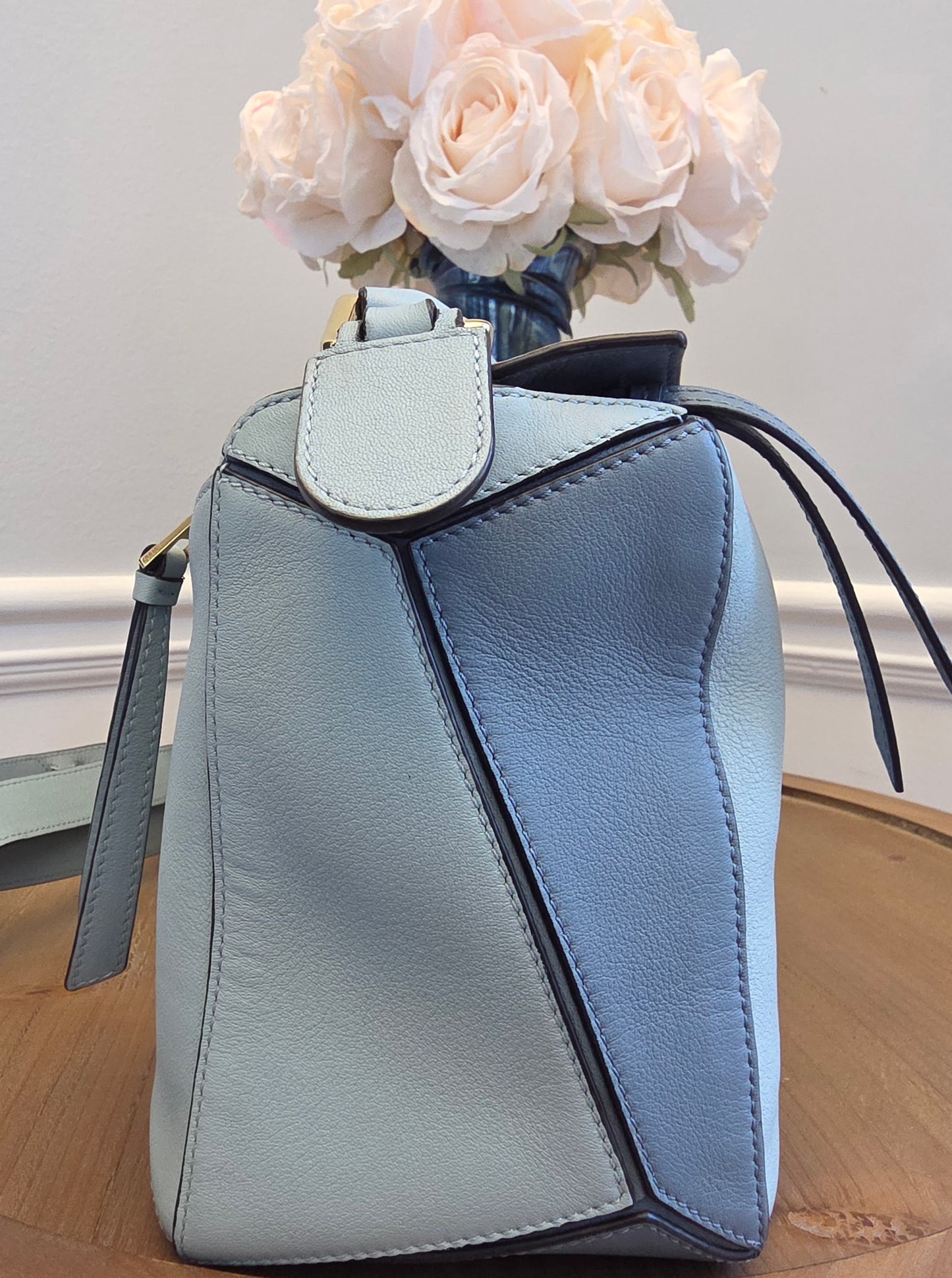 Loewe Small Puzzle Bag Powder Blue Leather Gold Hardware