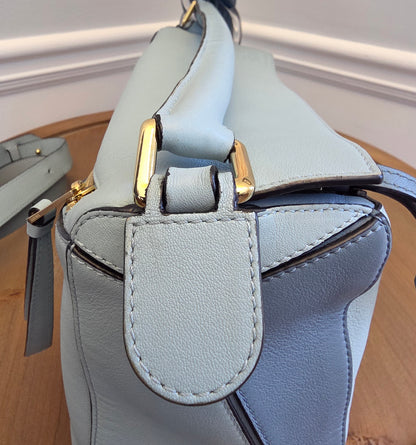 Loewe Small Puzzle Bag Powder Blue Leather Gold Hardware