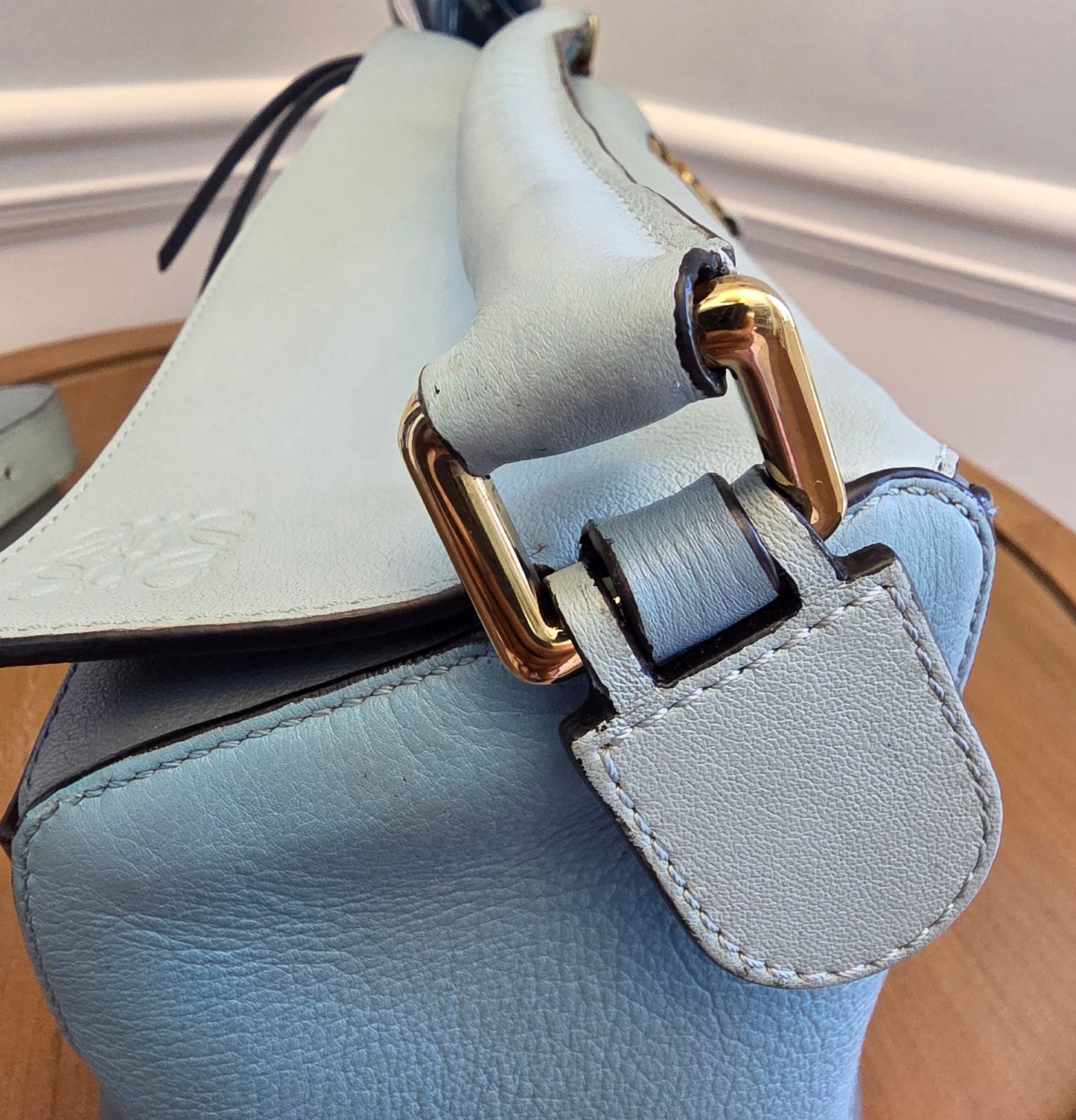 Loewe Small Puzzle Bag Powder Blue Leather Gold Hardware