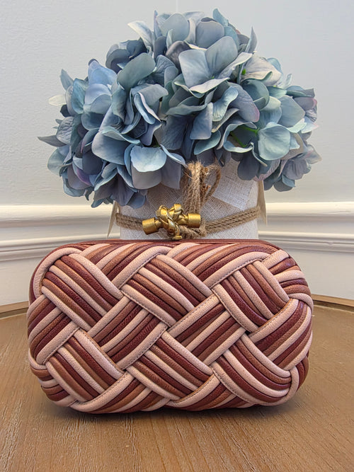 Bottega Veneta Intrecciato Leather Knot Clutch in Blush Multi-Tone