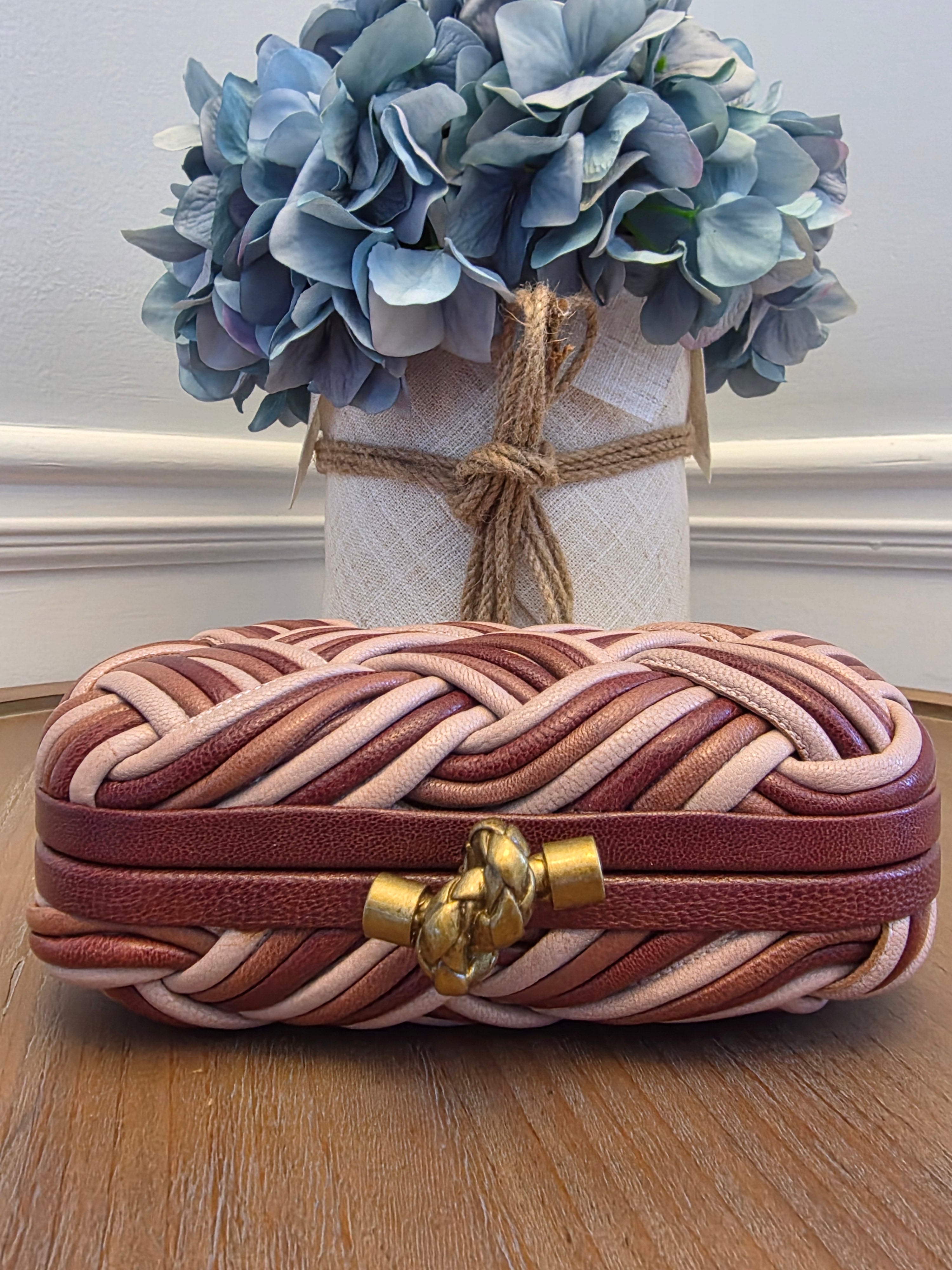 Bottega Veneta Intrecciato Leather Knot Clutch in Blush Multi-Tone