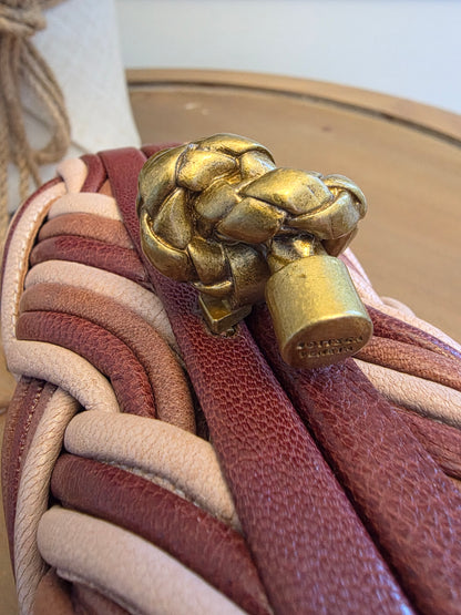 Bottega Veneta Intrecciato Leather Knot Clutch in Blush Multi-Tone