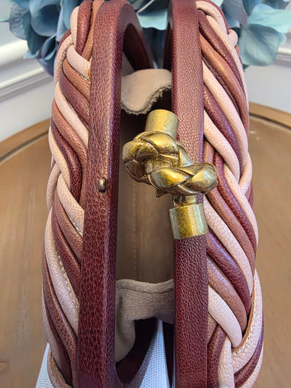 Bottega Veneta Intrecciato Leather Knot Clutch in Blush Multi-Tone