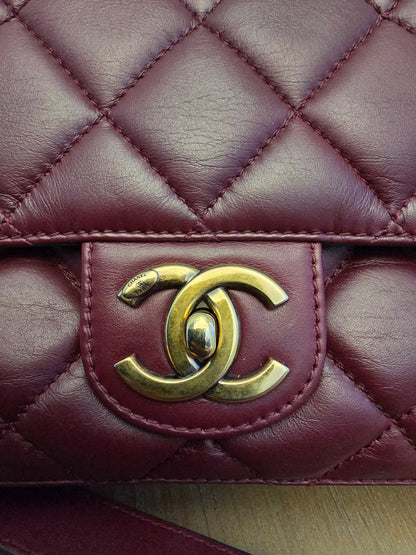 Chanel Burgundy Lambskin Quilted Flap Bag with Aged Gold Hardware
