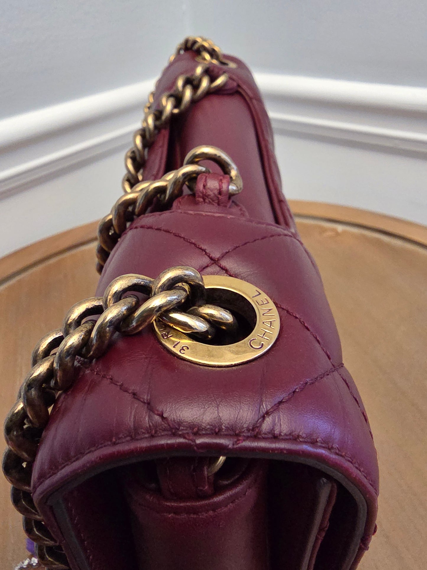 Chanel Burgundy Lambskin Quilted Flap Bag with Aged Gold Hardware