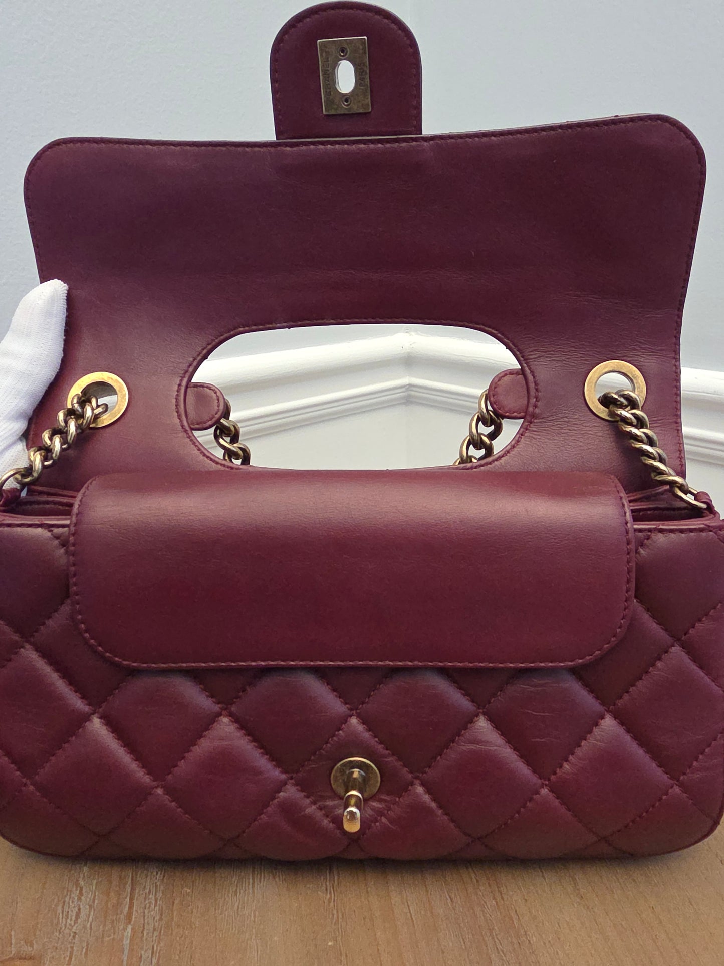 Chanel Burgundy Lambskin Quilted Flap Bag with Aged Gold Hardware