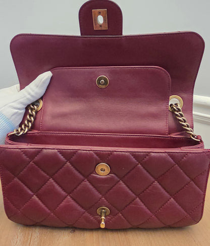 Chanel Burgundy Lambskin Quilted Flap Bag with Aged Gold Hardware
