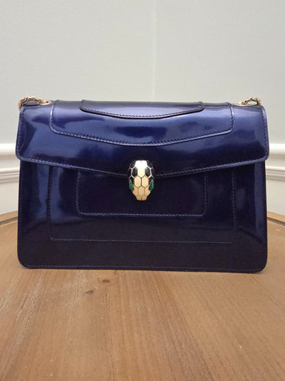 Bvlgari Serpenti Forever Patent Leather Shoulder Bag | Sapphire Blue