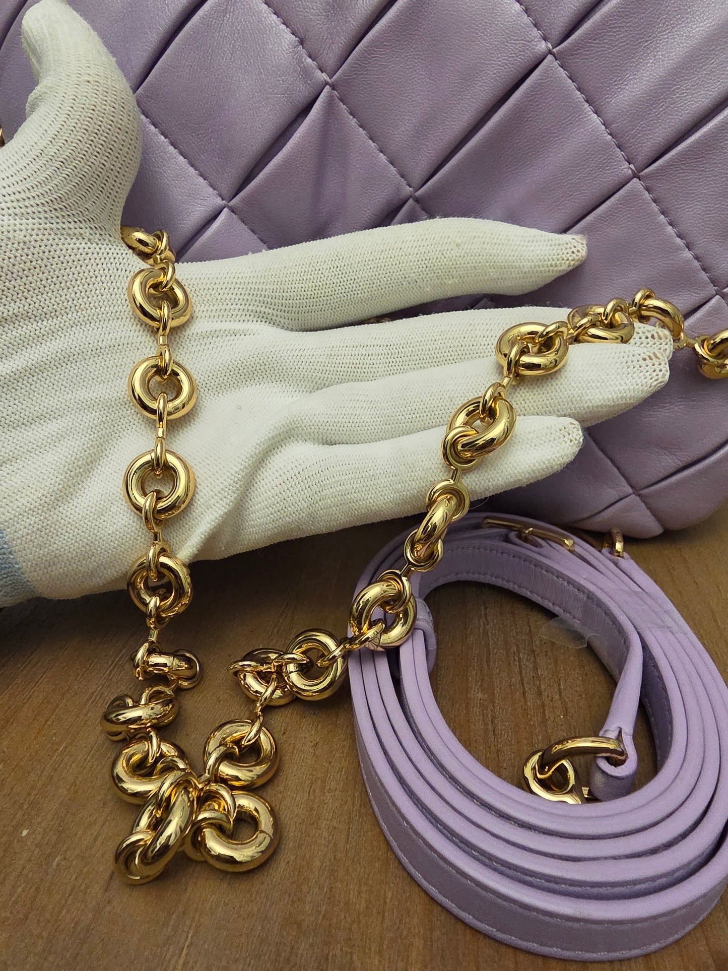 Loewe Lavender Puffy Goya Chain Bag in Nappa Lambskin with Gold Hardware
