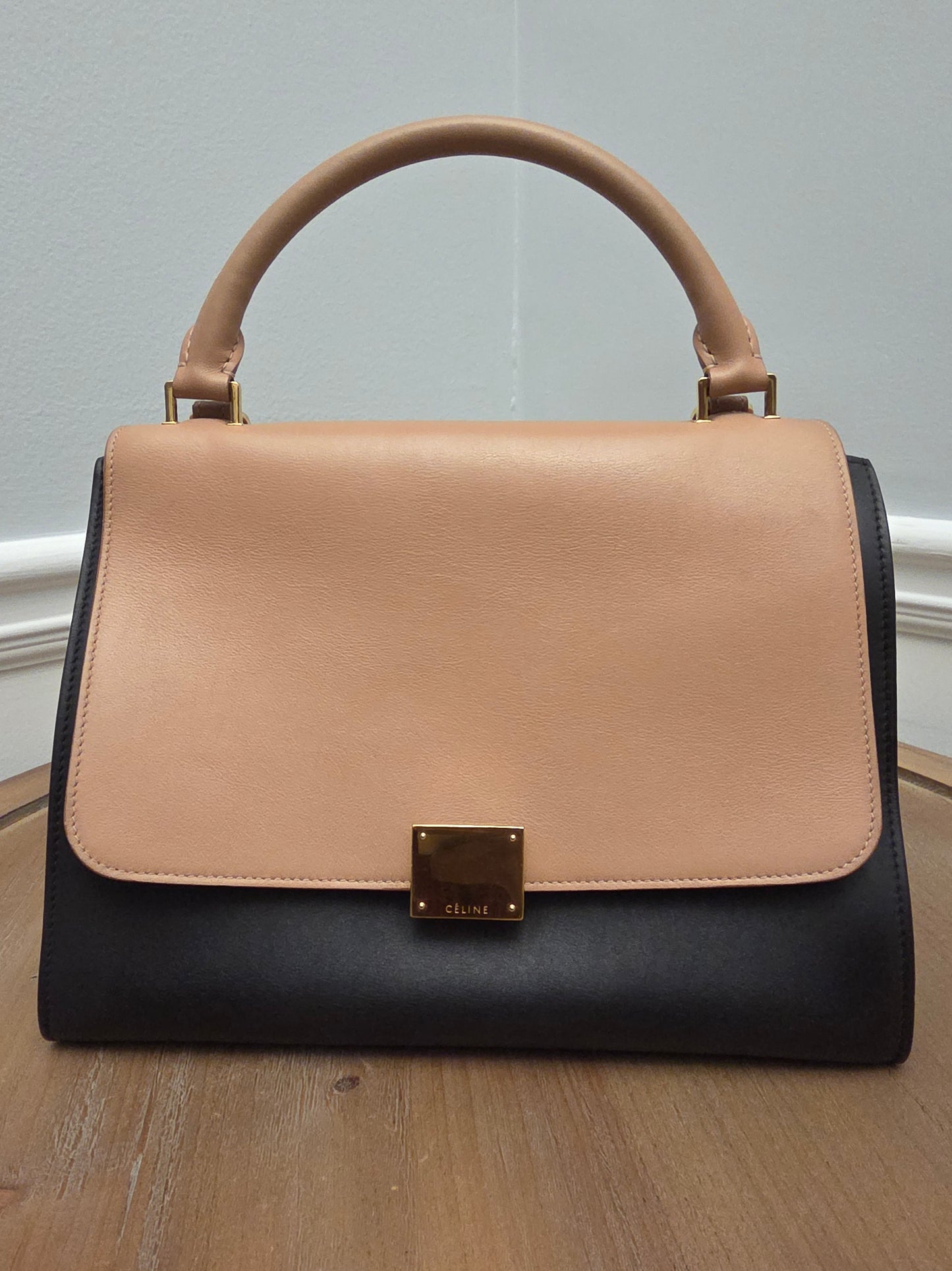 Céline Medium Trapeze Bag – Blush & Black Smooth Calfskin | Phoebe Philo Era