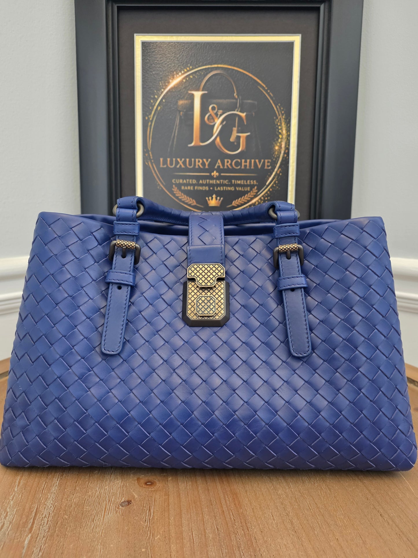 Bottega Veneta Blue Intrecciato Leather Tote