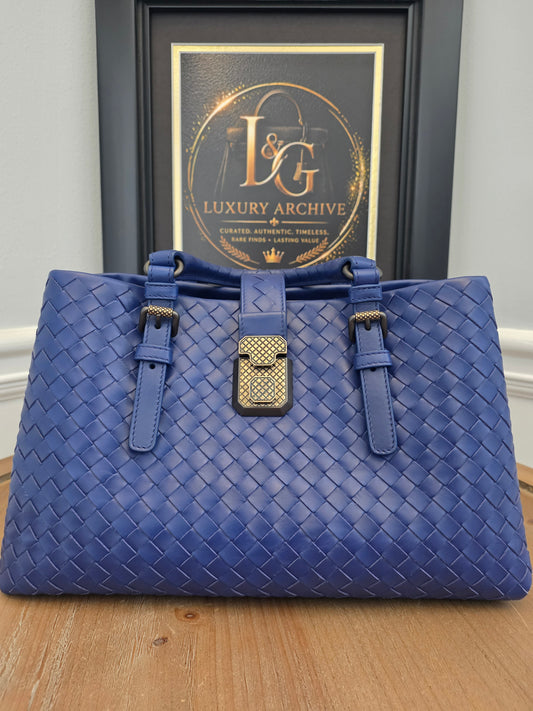 Bottega Veneta Blue Intrecciato Leather Tote
