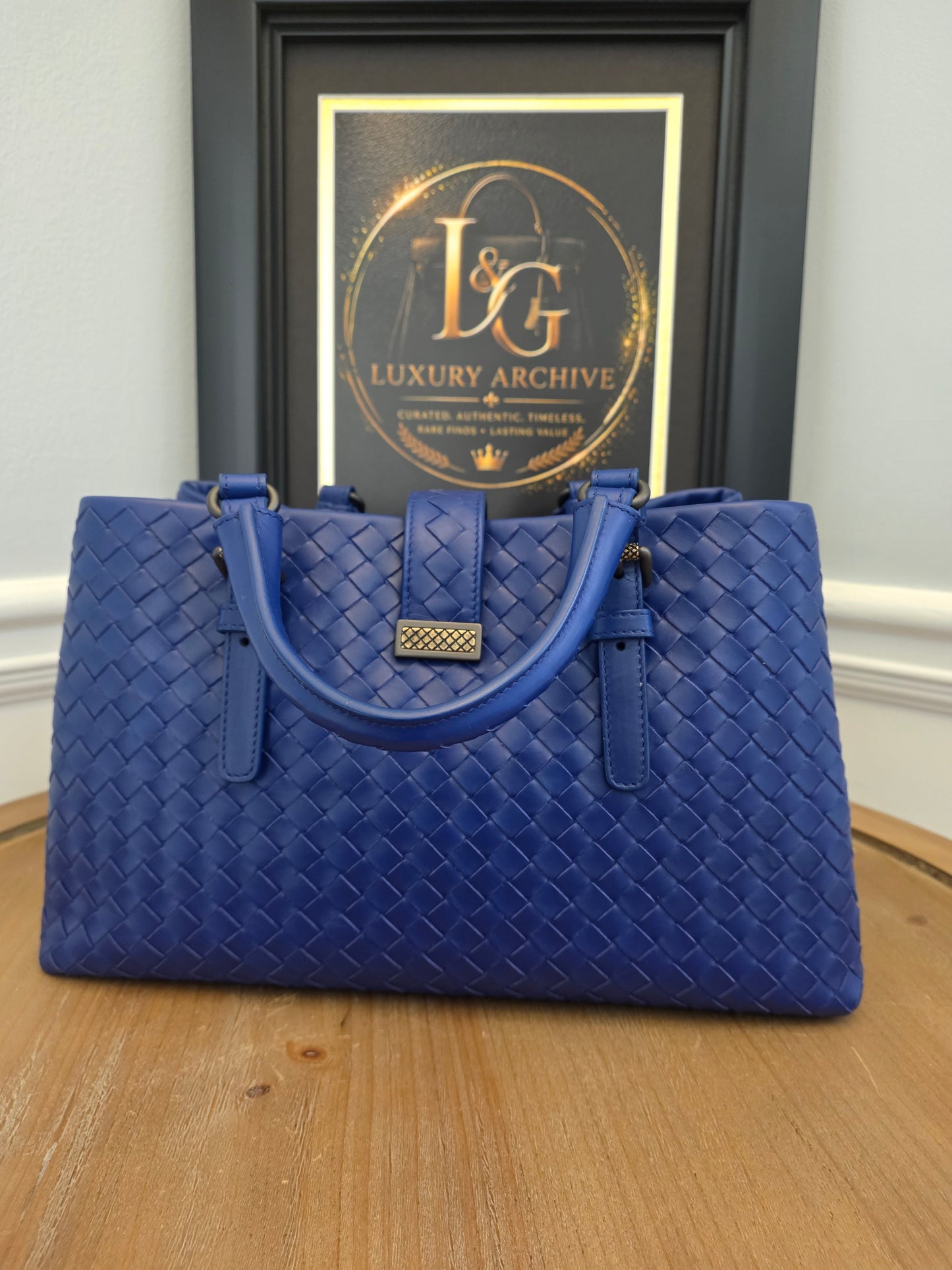 Bottega Veneta Blue Intrecciato Leather Tote