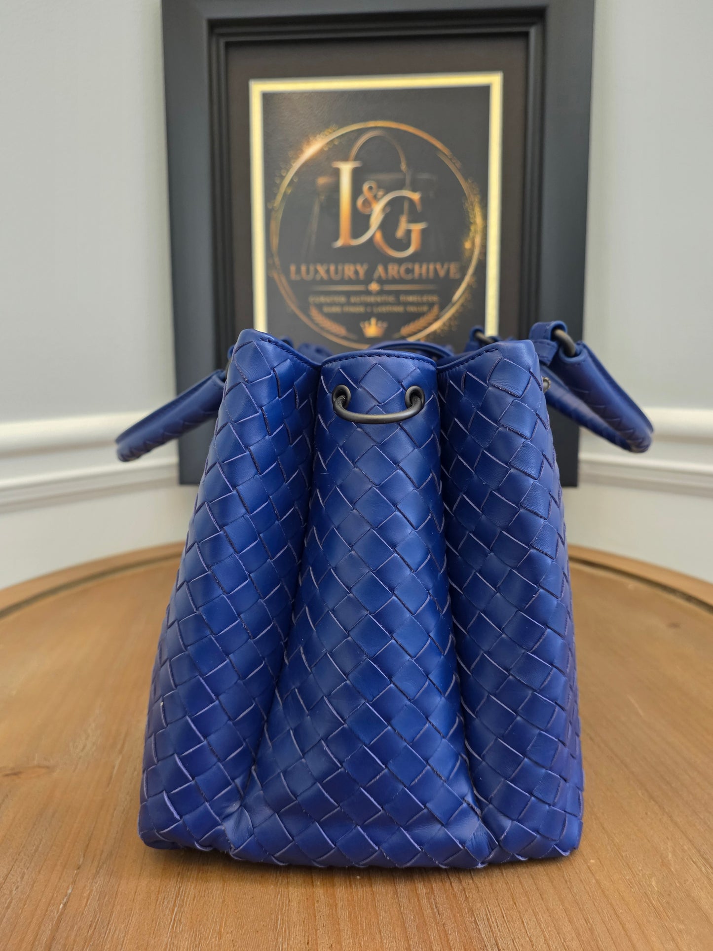 Bottega Veneta Blue Intrecciato Leather Tote