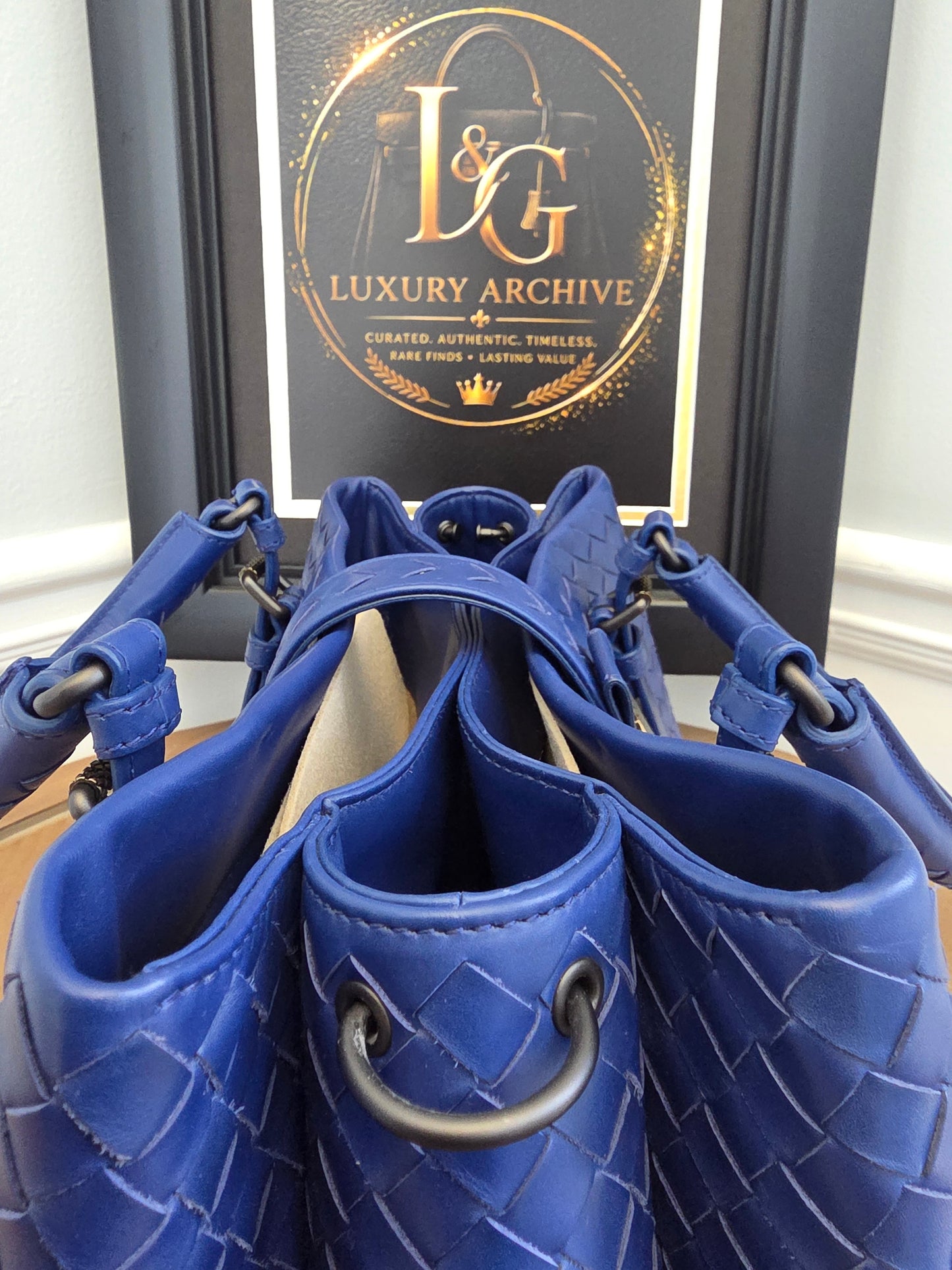 Bottega Veneta Blue Intrecciato Leather Tote
