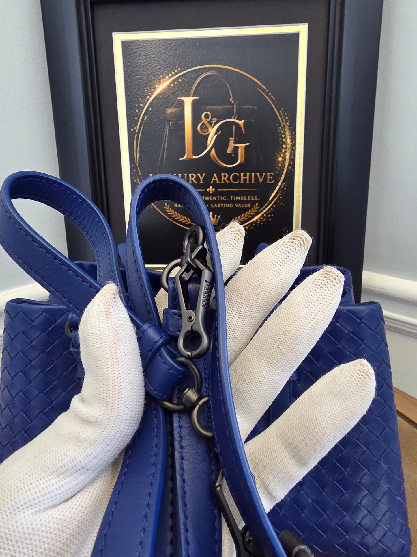 Bottega Veneta Blue Intrecciato Leather Tote