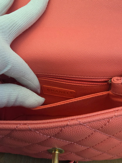 Chanel Small Coco Handle Bag | Peach Coral Caviar Leather | Aged Gold Hardware | Rare Color