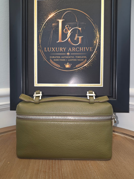 Loro Piana Olive Grained Leather Mini Vanity Crossbody Bag