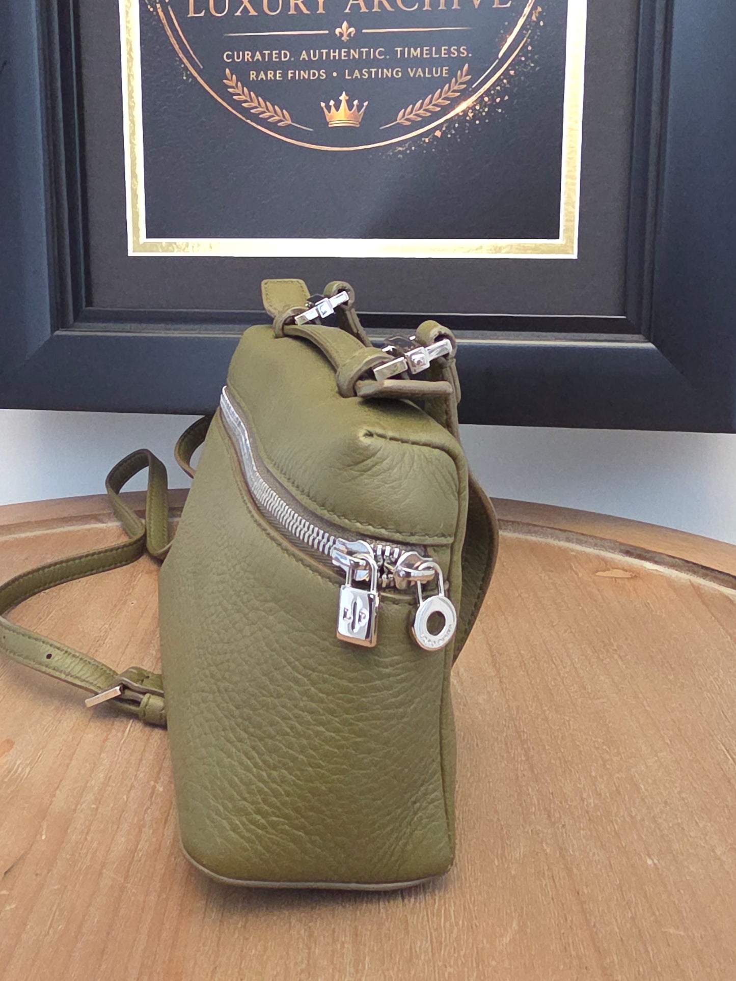 Loro Piana Olive Grained Leather Mini Vanity Crossbody Bag