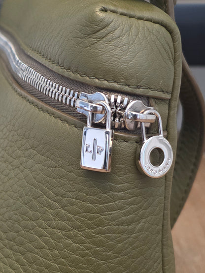Loro Piana Olive Grained Leather Mini Vanity Crossbody Bag