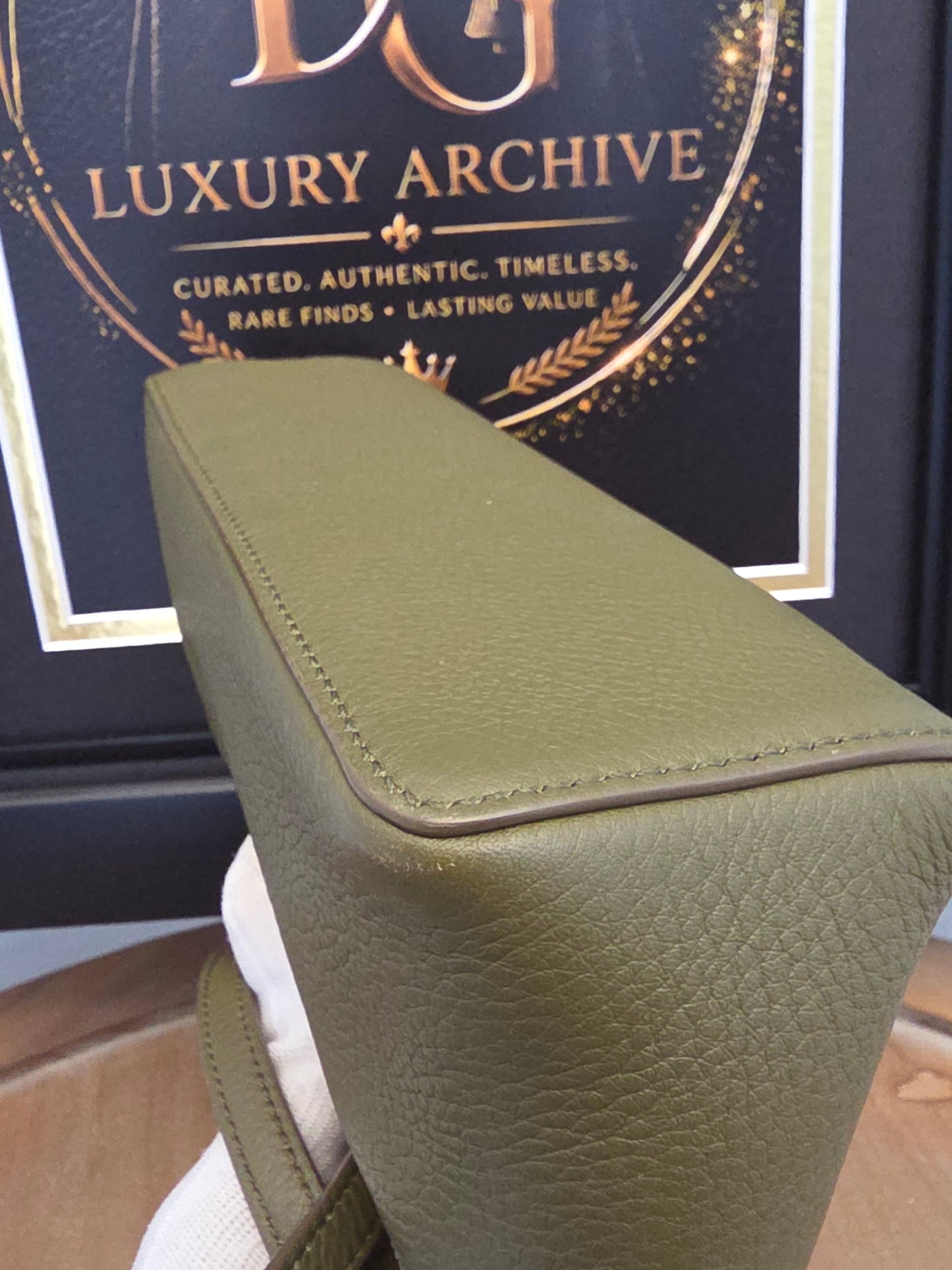 Loro Piana Olive Grained Leather Mini Vanity Crossbody Bag