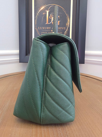 Chanel Chevron Top Handle Flap Bag in Emerald Caviar Leather | Ruthenium Hardware