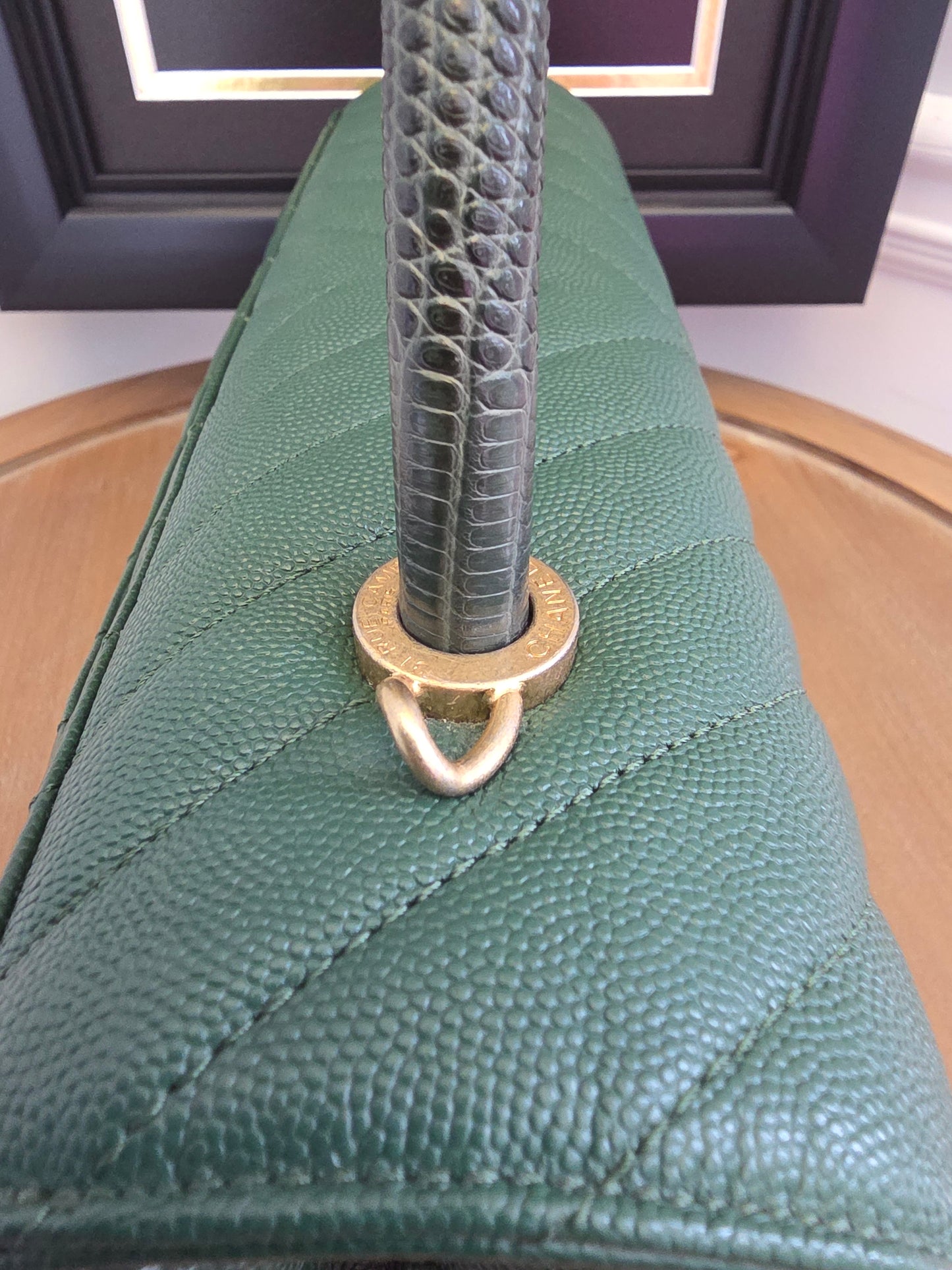 Chanel Chevron Top Handle Flap Bag in Emerald Caviar Leather | Ruthenium Hardware