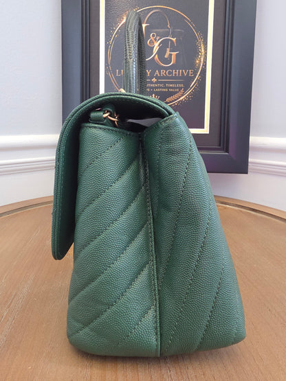Chanel Chevron Top Handle Flap Bag in Emerald Caviar Leather | Ruthenium Hardware