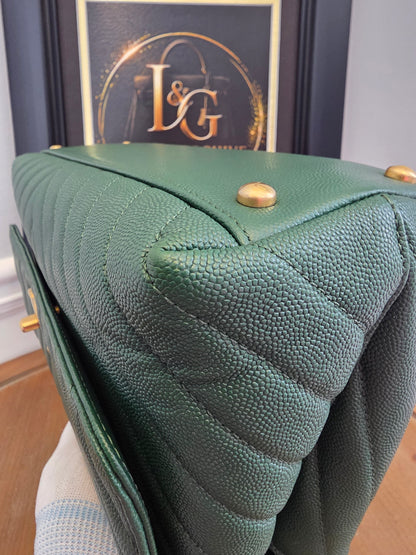 Chanel Chevron Top Handle Flap Bag in Emerald Caviar Leather | Ruthenium Hardware