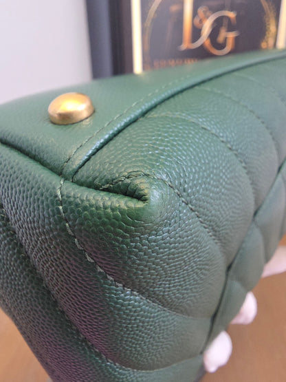 Chanel Chevron Top Handle Flap Bag in Emerald Caviar Leather | Ruthenium Hardware