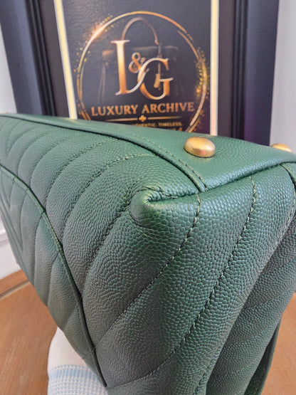 Chanel Chevron Top Handle Flap Bag in Emerald Caviar Leather | Ruthenium Hardware