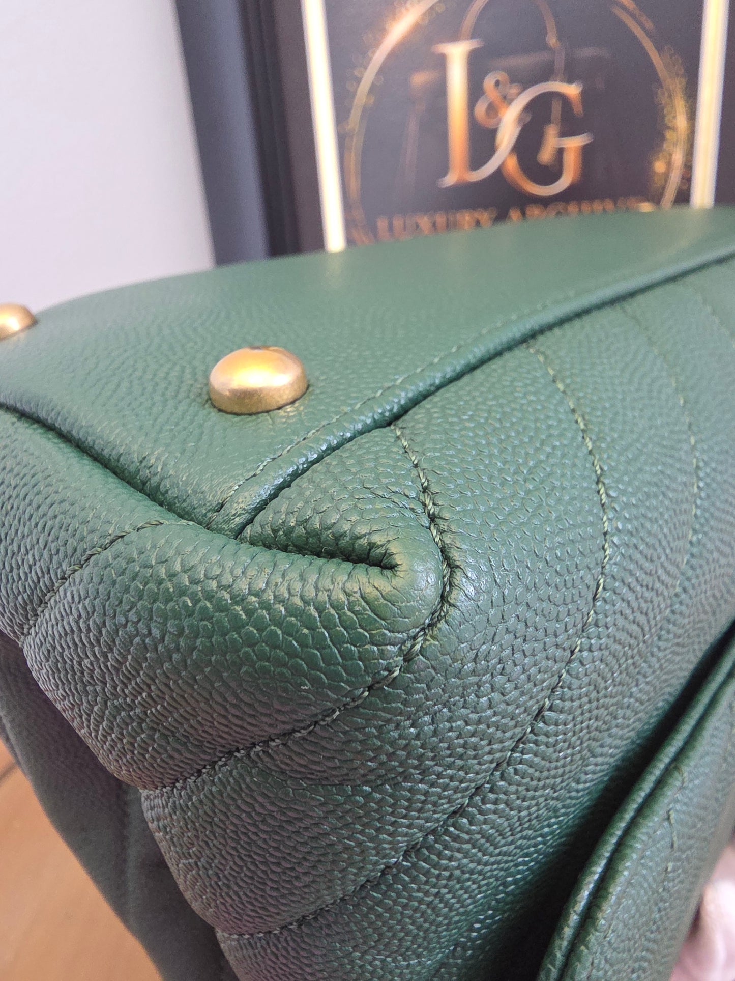 Chanel Chevron Top Handle Flap Bag in Emerald Caviar Leather | Ruthenium Hardware