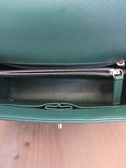 Chanel Chevron Top Handle Flap Bag in Emerald Caviar Leather | Ruthenium Hardware