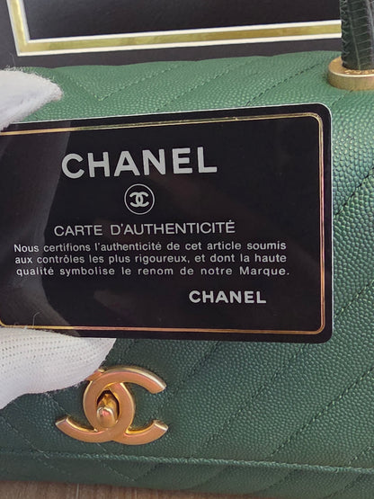 Chanel Chevron Top Handle Flap Bag in Emerald Caviar Leather | Ruthenium Hardware
