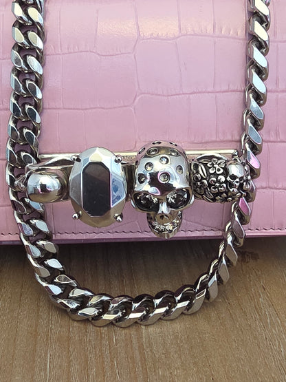 Alexander McQueen Pink Croc Embossed Knuckle Box Bag | Barbie Meets Bad Decisions