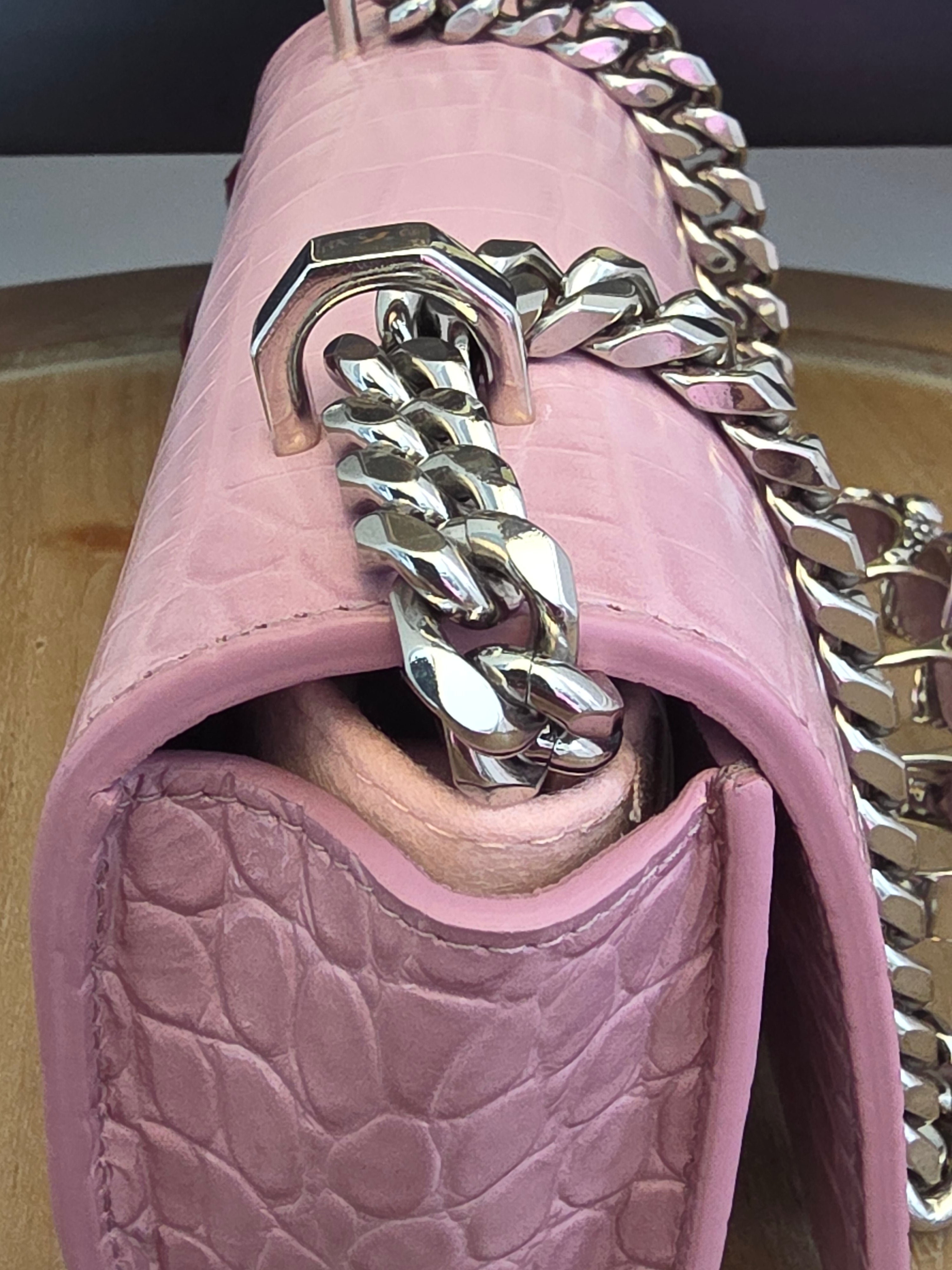 Alexander McQueen Pink Croc Embossed Knuckle Box Bag | Barbie Meets Bad Decisions