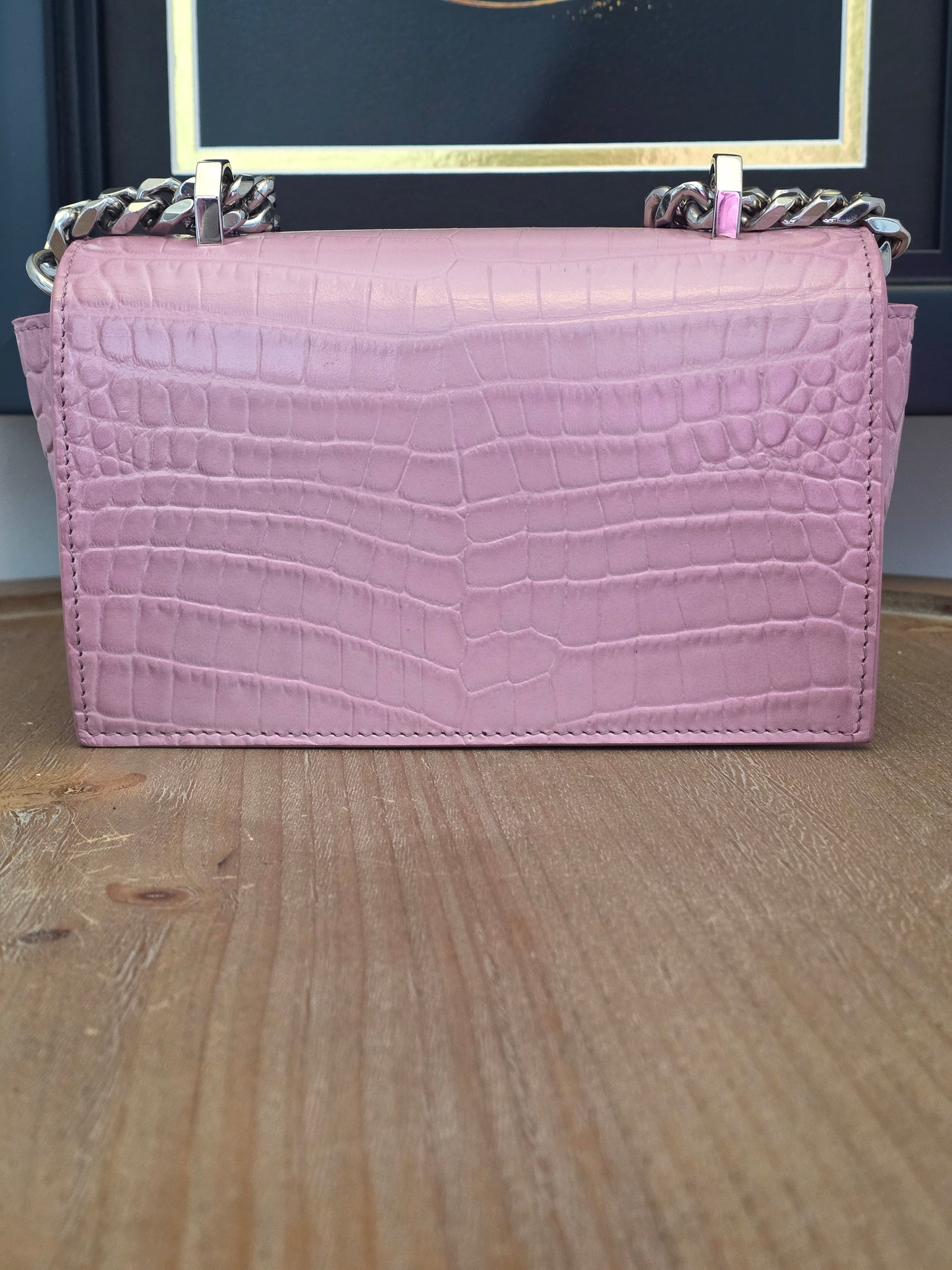 Alexander McQueen Pink Croc Embossed Knuckle Box Bag | Barbie Meets Bad Decisions