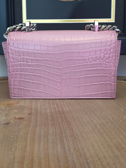 Alexander McQueen Pink Croc Embossed Knuckle Box Bag | Barbie Meets Bad Decisions