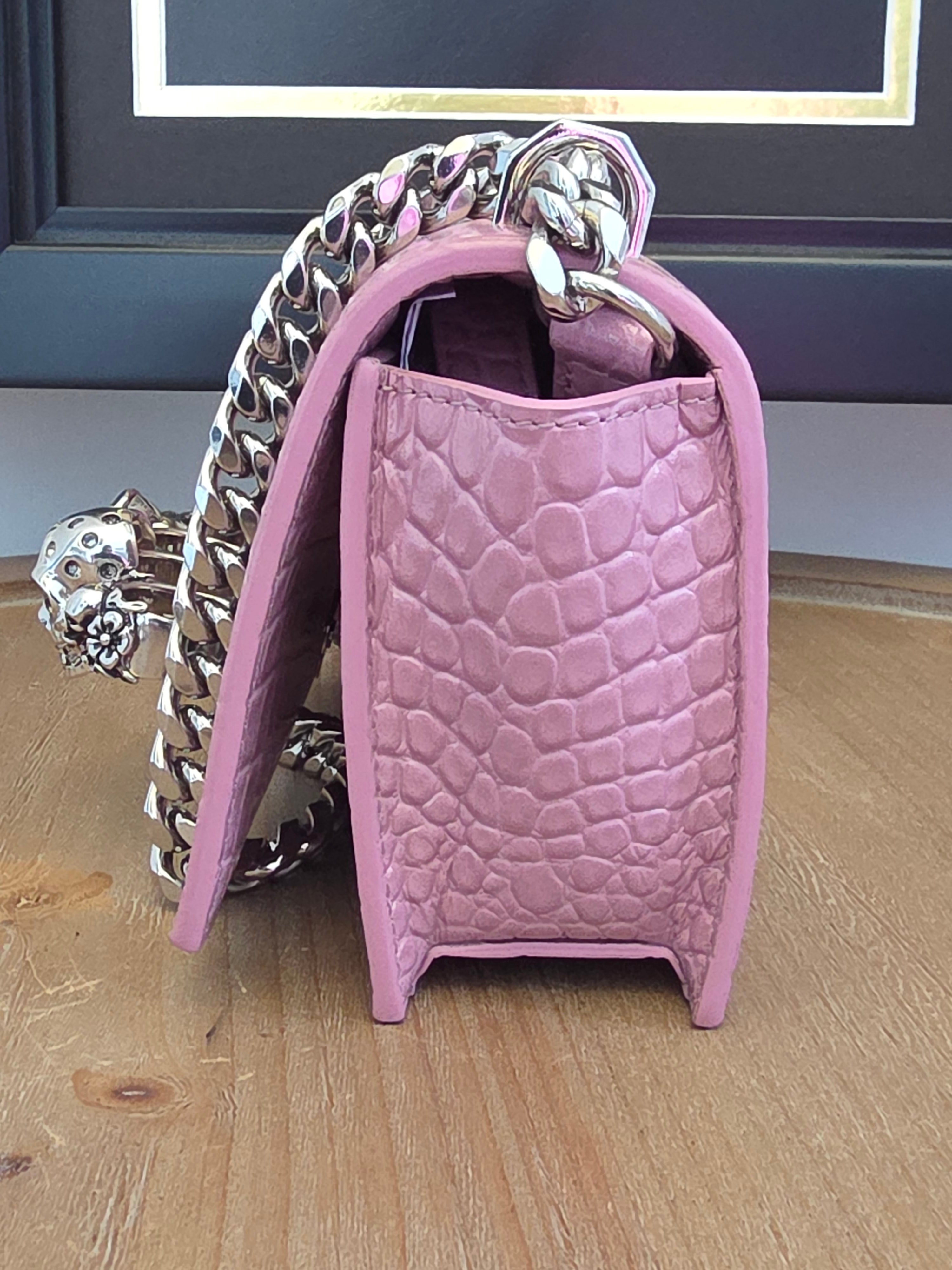 Alexander McQueen Pink Croc Embossed Knuckle Box Bag | Barbie Meets Bad Decisions