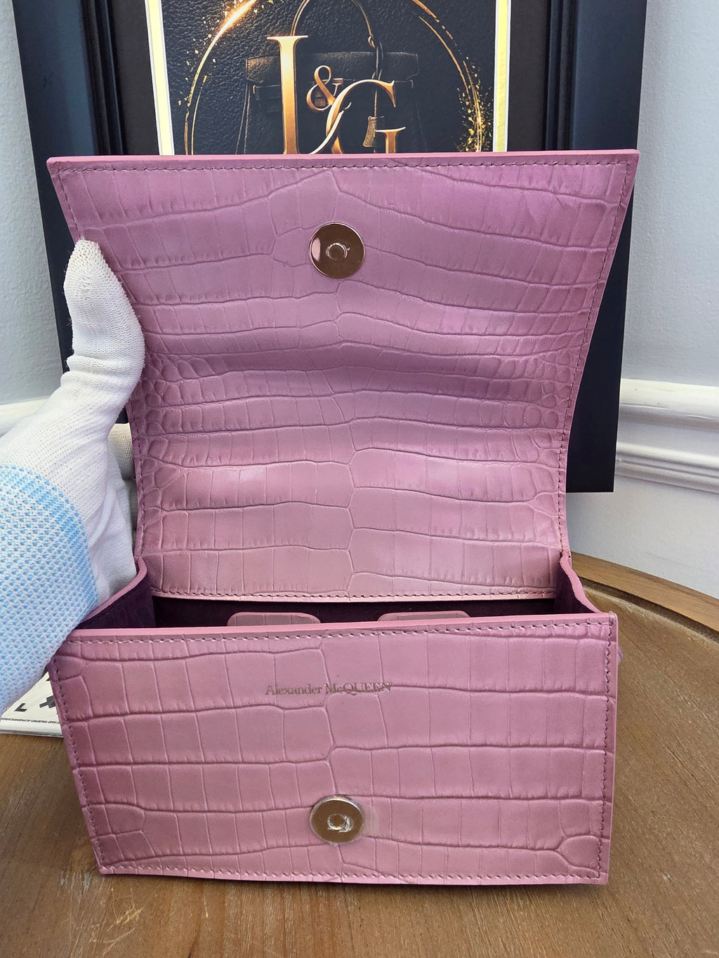 Alexander McQueen Pink Croc Embossed Knuckle Box Bag | Barbie Meets Bad Decisions